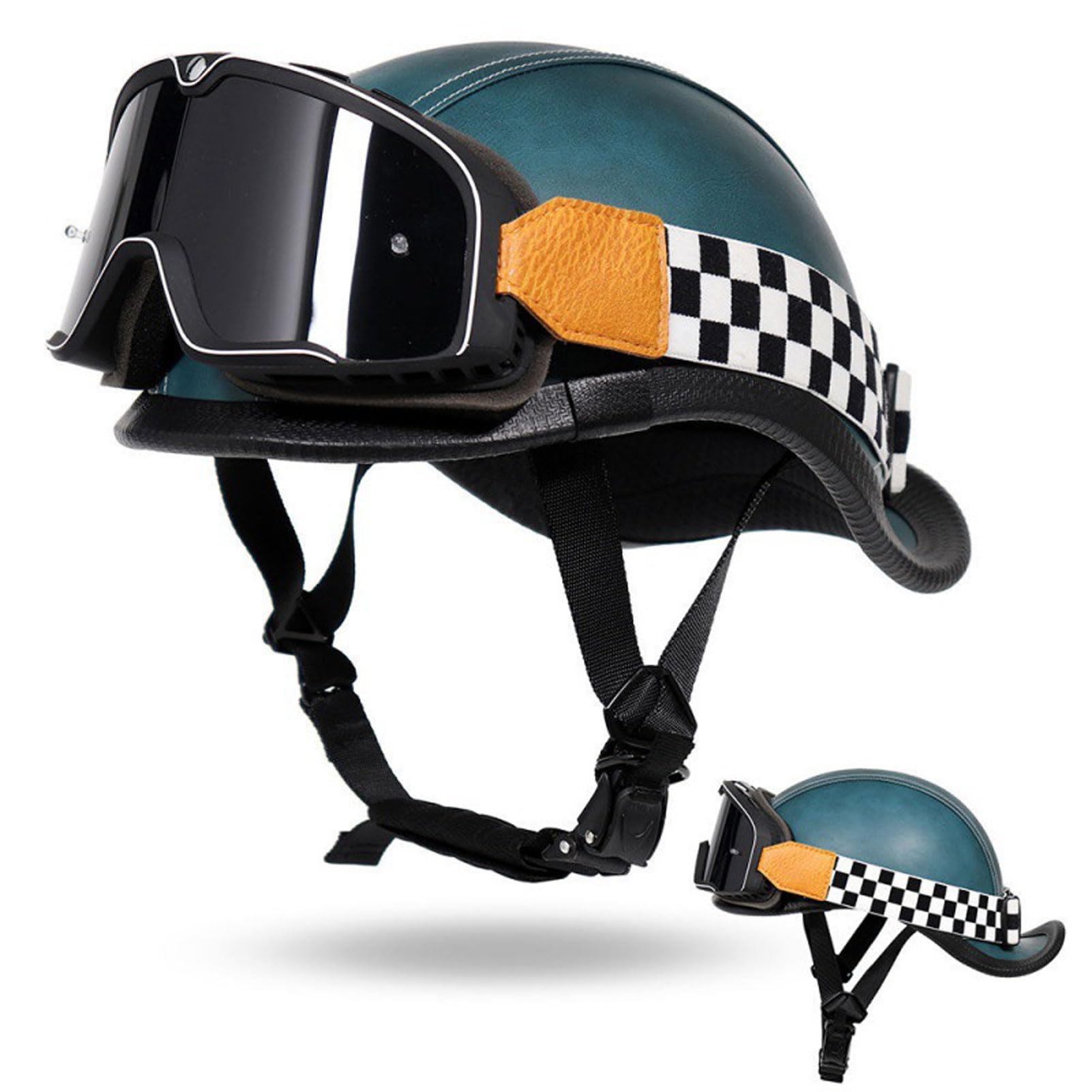 Casco Jet Vintage Omologato ECE/DOT,Mezzo Casco Moto Pelle D'Epoca Con Occhiali Da Aviatore,Caschi Scooter Caschi Street Cruiser Da Uomo E Da Donna