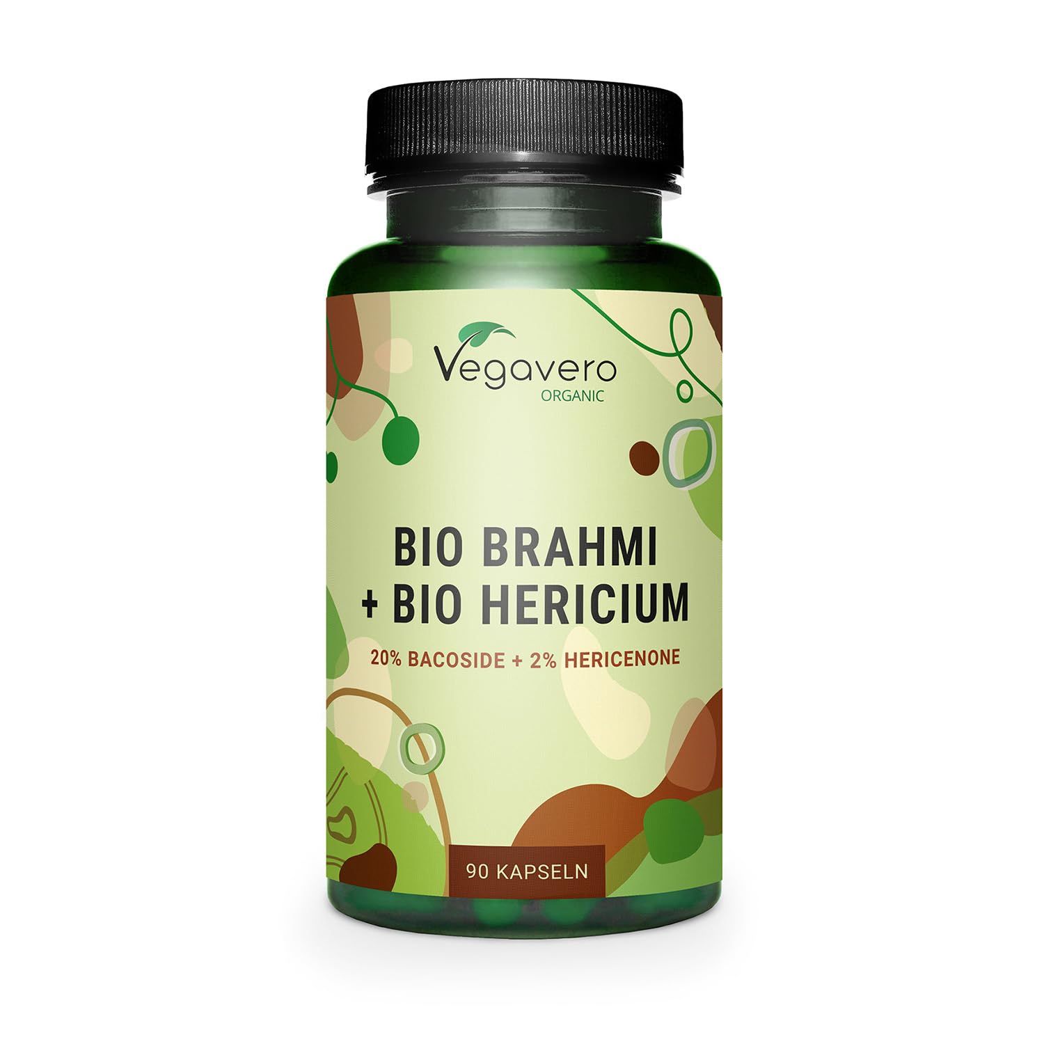 Vegavero Organic Lions Mane 10,000 mg & Brahmi 900 mg | Memory & Brain Supplement | Ayurveda Products | NO Additives | 90 Capsules | VeganEU Organic