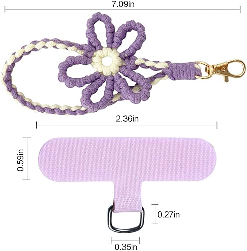 Miniatura 7 de VIOKKO Correa de muñeca de macramé bohemio para teléfono, cordón para teléfono celular con lengüeta de sujeción, pulsera con soporte para correa