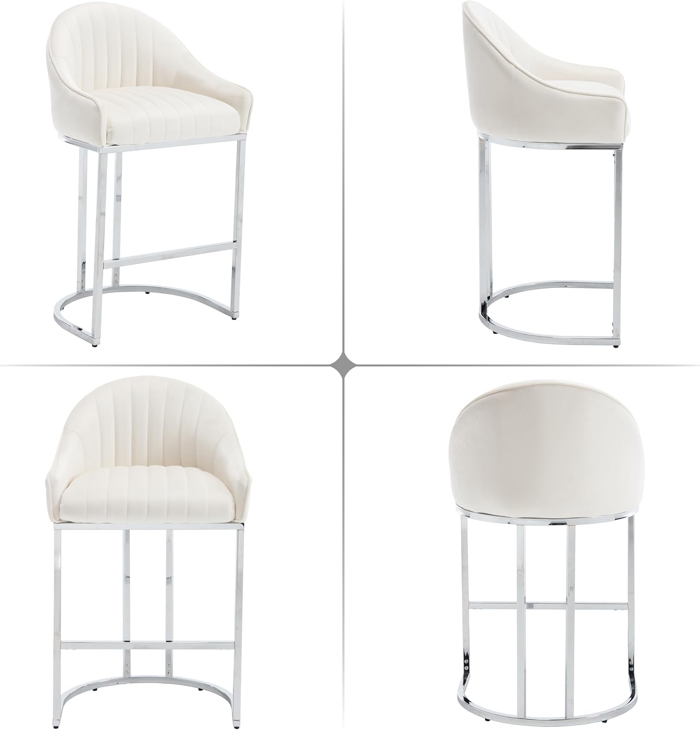 27" Velvet Bar Stools, Counter Height Bar Stools for Kitchen Island, Modern Velvet Kitchen Chairs with Metal Legs, Upholstered Seating for Dining, Home Bar (Beige + Sliver Legs, Set of 2)