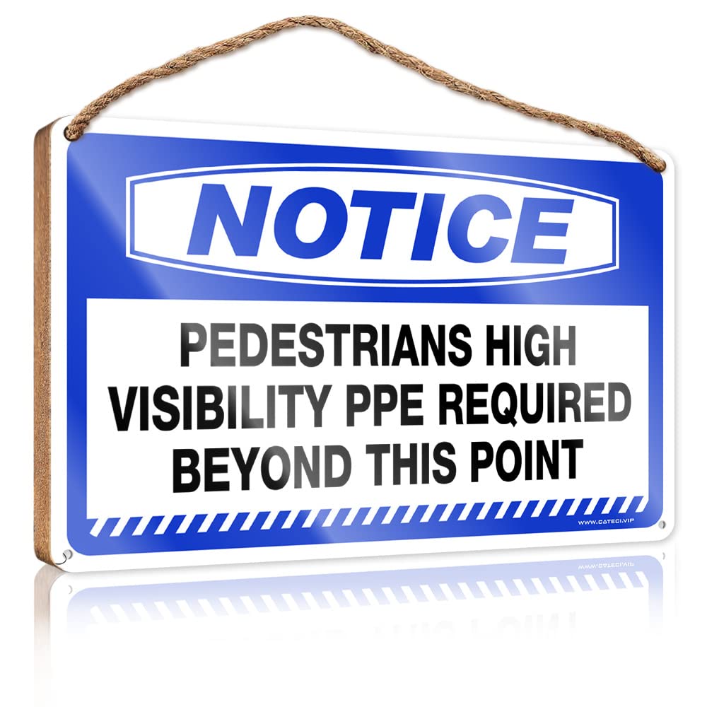 FZFN Wood Decor Sign Notice Pedestrians High Visibility Ppe Required Beyond This Point Wooden Sign Farm Hanging Door Sign Funny Room Signs(15X28CM)