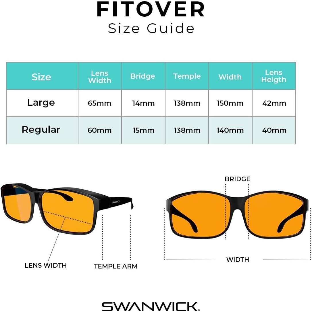 Swanwick Amber fit over blue light blocking glasses. Premium 99% blue blocker glasses fits over prescription glasses.