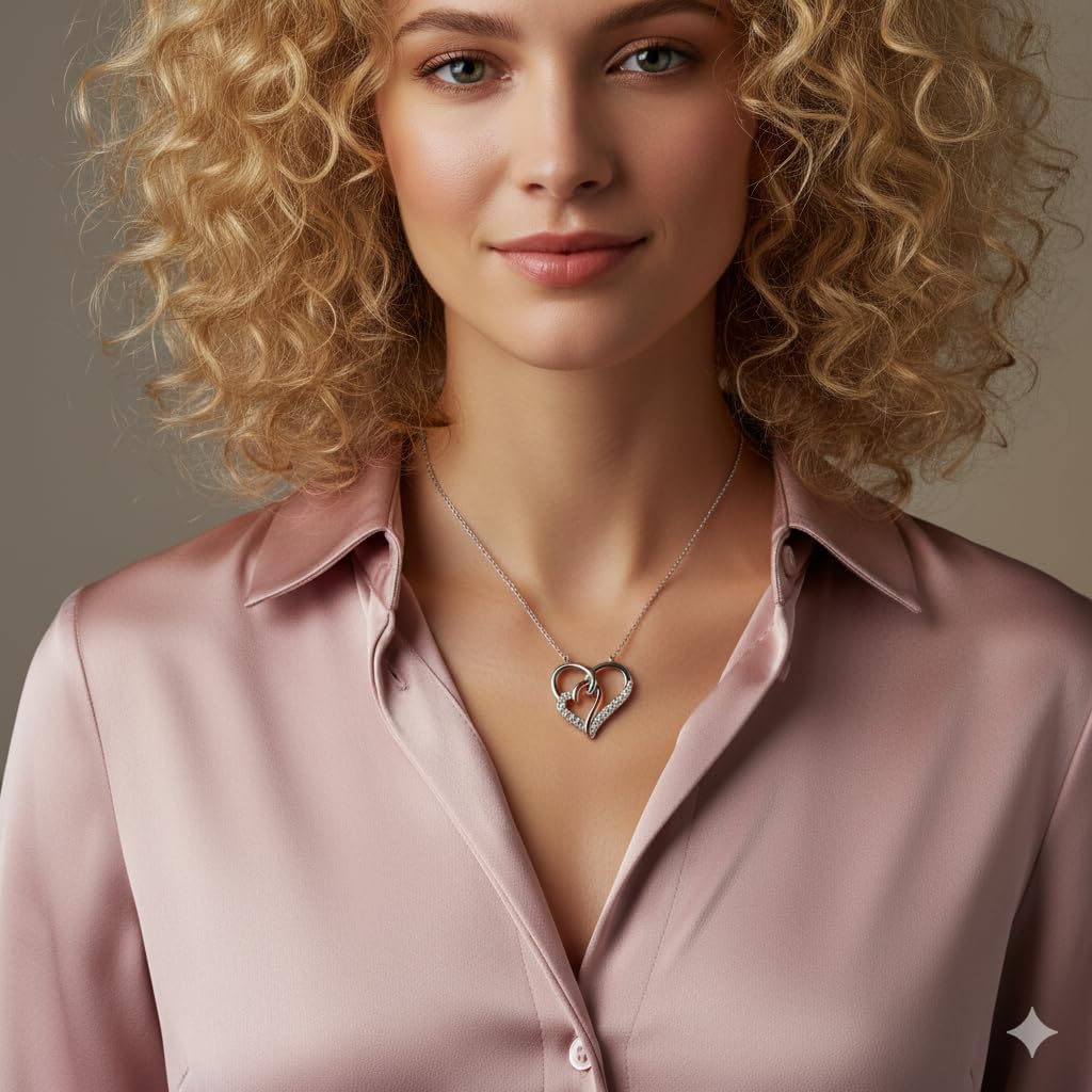 Jewelili Rose Gold Plated Sterling Silver Double Heart Pendant Necklace | 1/10 CTTW Lab Grown Diamonds | 18" Cable Chain | Luxury Jewelry | Gift Box Included