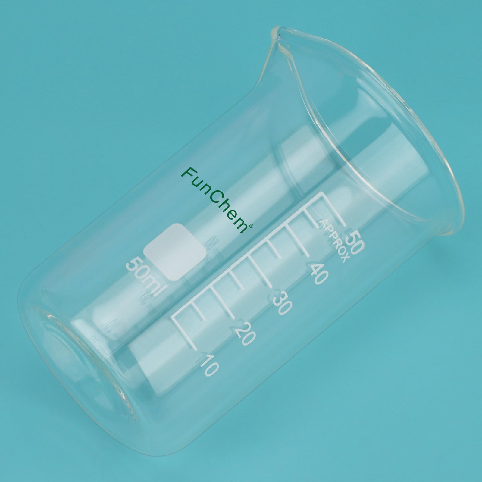 FunChem Lot de 1 gobelet en verre borosilicate gradué avec bec verseur 50 ml