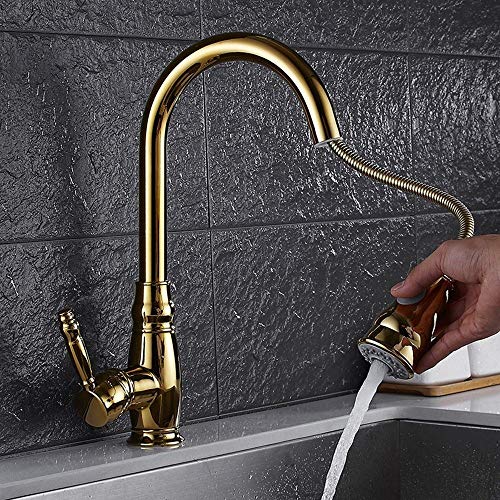Robinet d'eau de cuisine de restaurant extensible en laiton doré haute précision