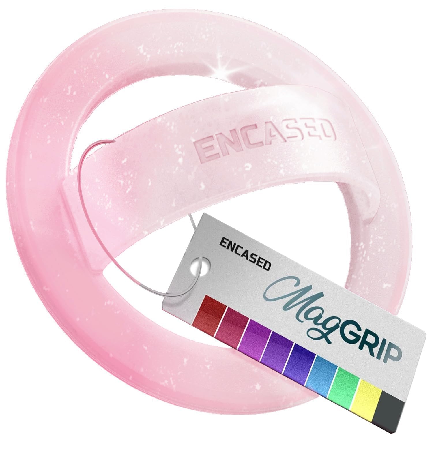 Encased Magnetic Phone Grip Holder Thin Silicone Finger Loop Ring Compatible with iPhone (Pink Sparkle)