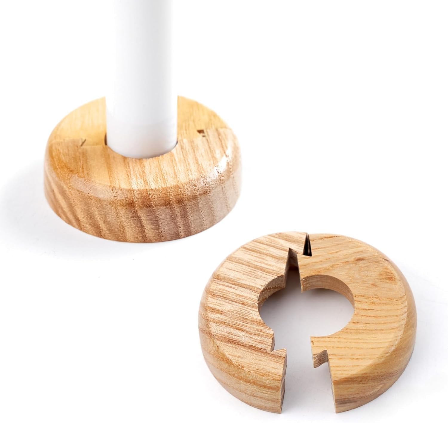 Besto White Wooden Radiator Pipe Collars | Oak Radiator Cover For 15Mm Pipes | Pack Of 2 Easy Split Pipe Collars