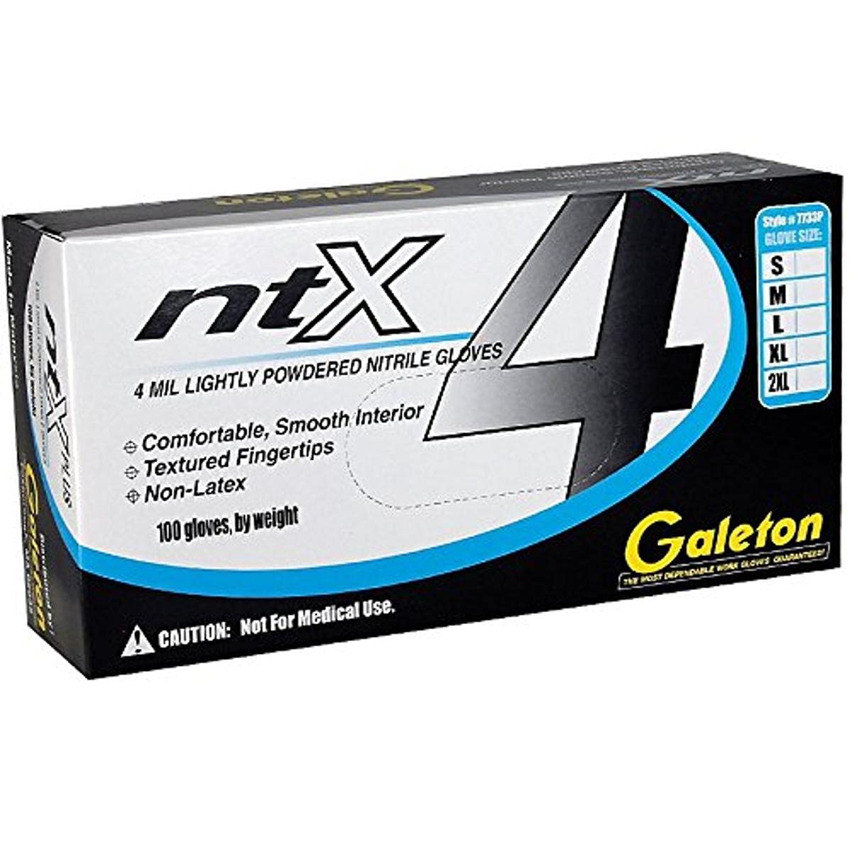 Galeton 7733P-L NTX Disposable Nitrile Gloves, Lightly Powdered, 4 mil, Large, Blue