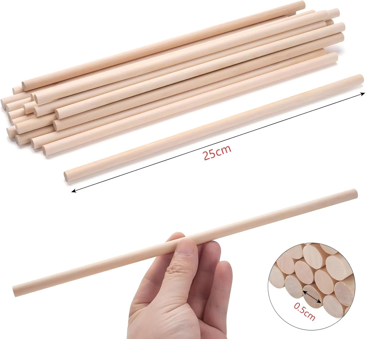 50PCS Natural Wooden Dowel Rods 250mm x 5mm, Unfinished Hardwood Craft Sticks for DIY Arts & Crafts, School Projects, Model Making - Image 2