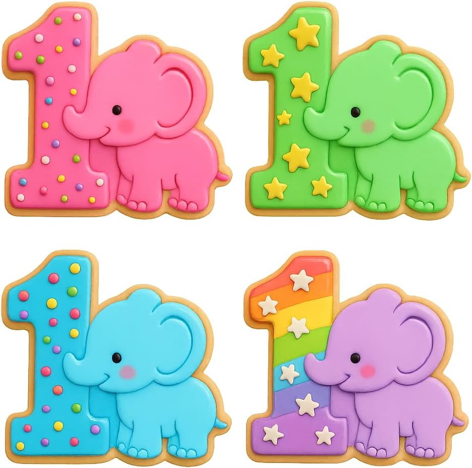 Mighty Gadget Baby Elephant and Number One Cookie Cutter & Stamp - 4x3.5" Fun for One Year Old Celebrations (Random Color) image 3