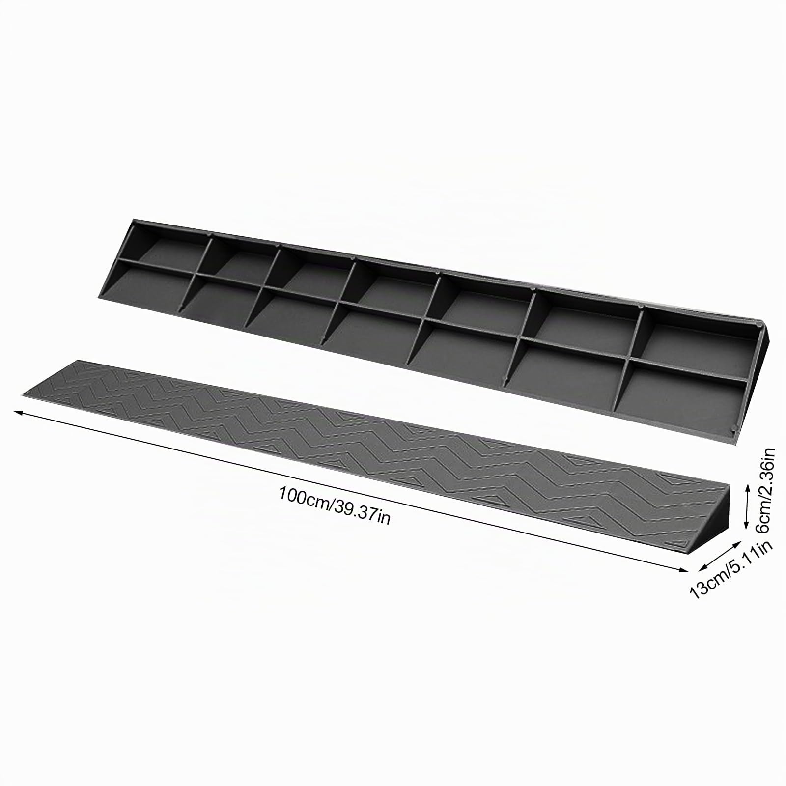 Rampe de Fauteuil Roulant,1-7cm Rampe de Seuil de Porte en Plastique Solide,Ménage Marches Antidérapantes Rampes Porte pour Vélo Fauteuil Roulant Garage Entrepôt (Gris, 100 * 13 * 6cm)