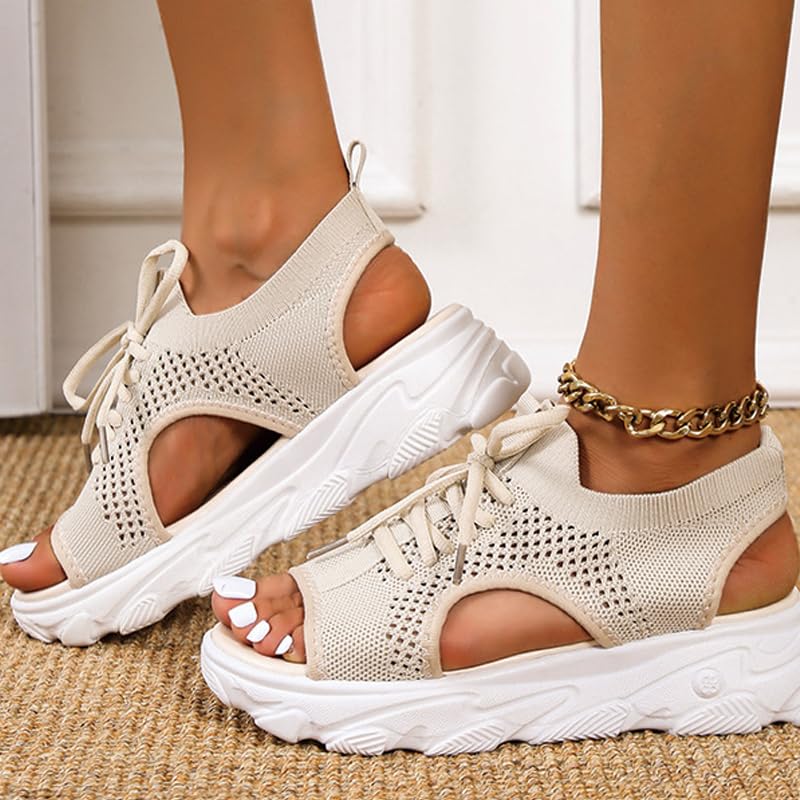 Sandales muffin à lacets confortables avec semelle compensée