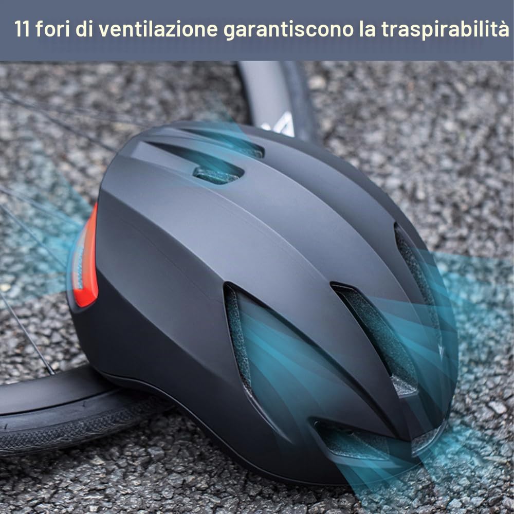 Casco da bicicletta con luce LED, ultraleggero, per uomo e donna, con luce posteriore, 56-60 cm