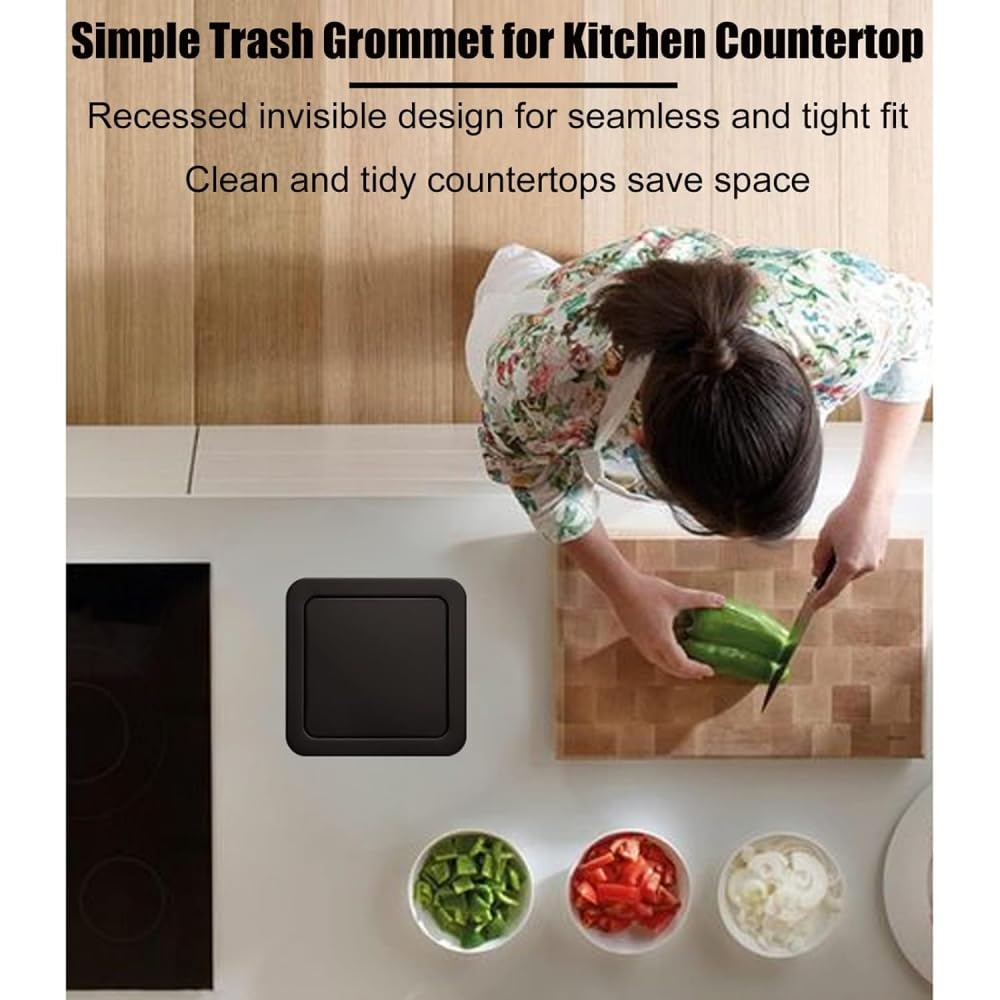 Cubo de basura empotrable para encimera, tapa de basura de acero inoxidable integrada, tapa de cubo de basura empotrada flexible para restaurante, hotel, banco de trabajo, oficina, A1