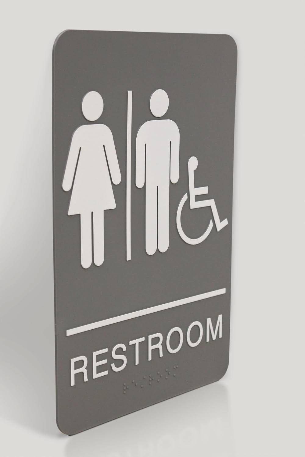 Headline Sign 5222 ADA Wheelchair Accessible Restroom Sign with Grade 2 Braille and Tactile Graphics, 6 Inches by 9 Inches, Light Gray/White, Made in USA