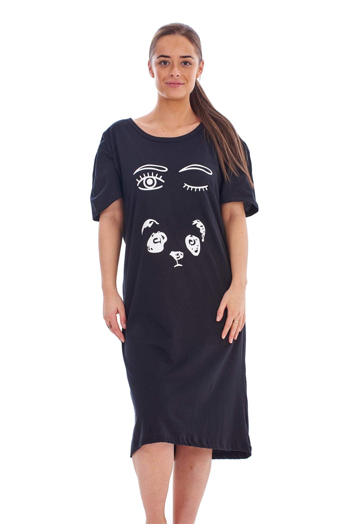 Malay Ladies Nightdress Round Neck Printed 100% Cotton Short Sleeve Nightie Nightshirt