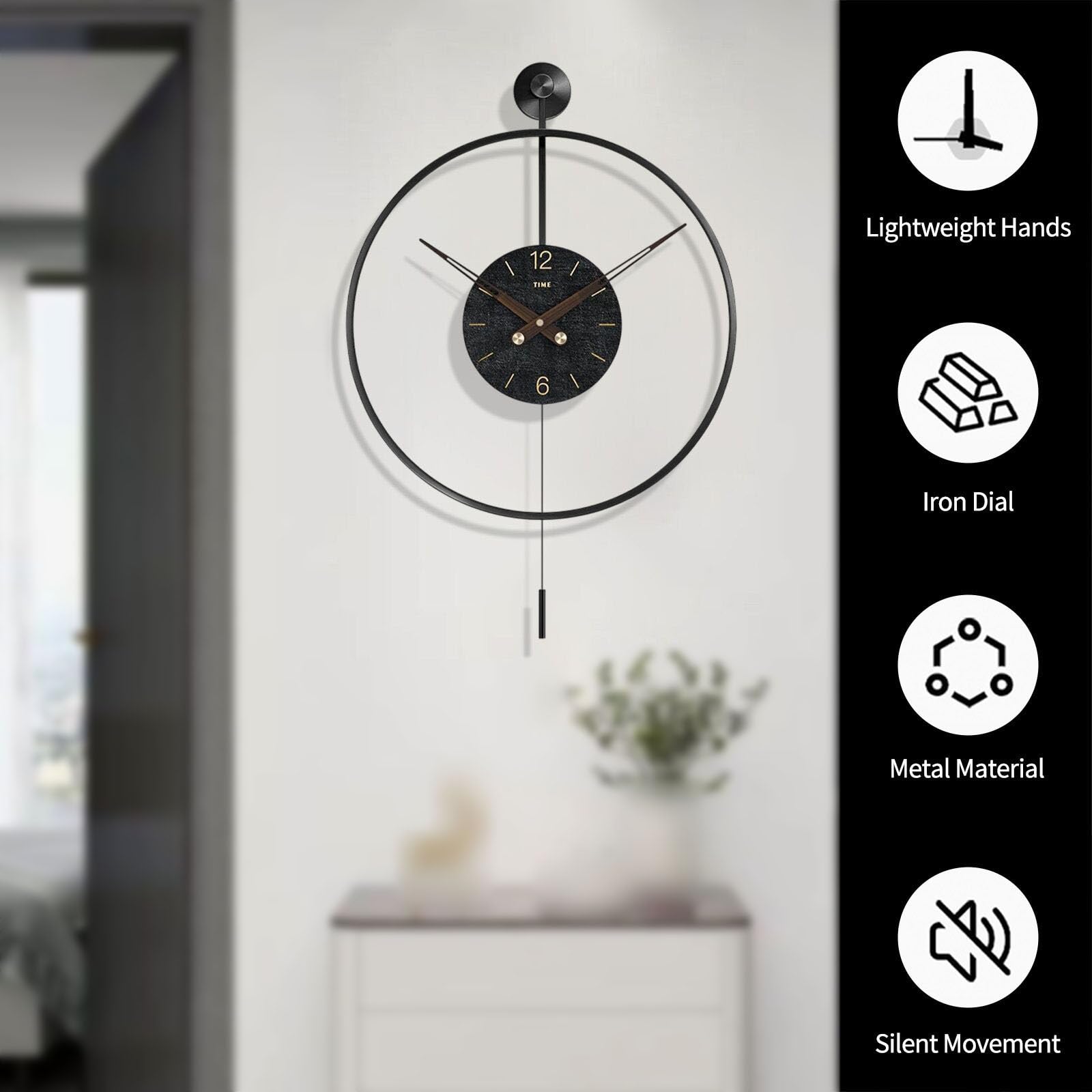 Wanduhr Groß Modern, 47cm minimalistisches Design Lautlos wanduhren, Runde Metall Wohnzimmeruhr Dekorative, Küche, Büro, Schlafzimmer