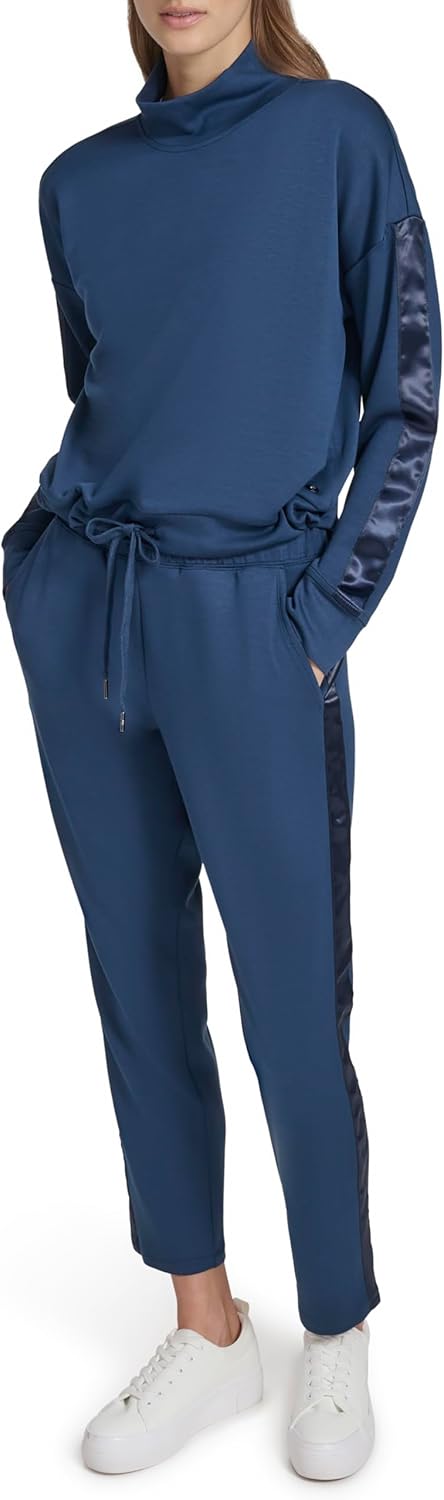 Andrew Marc Womens Drawstring Waist Satin Taping Turtleneck Shirt - Image 2