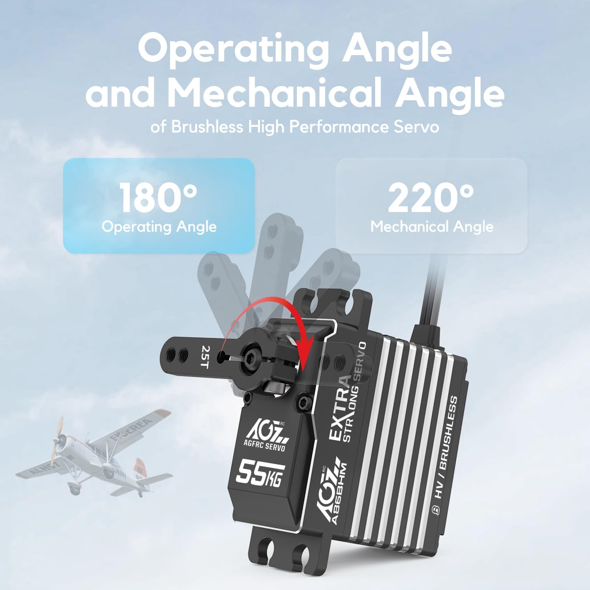 AGFRC 55KG Digital-Sterzo-Servo ad alta coppia programmabile - Full Metal Gear Brushless Servo per 1/8 1/10 modelli RC, angolo di controllo 180 ° (A86BHM)