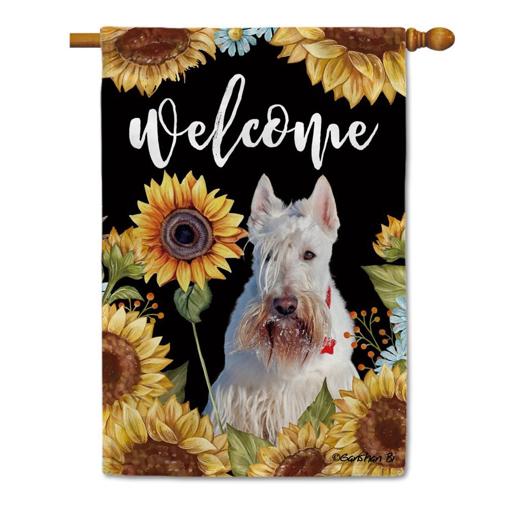 Sunflowers Scottish Terrier House Flag Dog Floral Spring Summer Decor Flag for Outdoor Yard Double Side 28X40 Inch Style 1