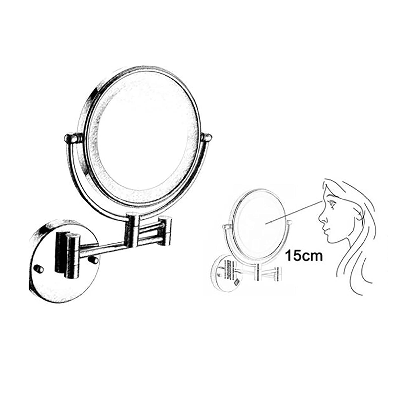 Espejo de maquillaje con Luz LED, montaje en pared, giratorio de 360°, Aumento de Doble Cara de 8 pulgadas, Espejo de baño extensible de Forma Redonda, Espejo de belleza plegable para hotele