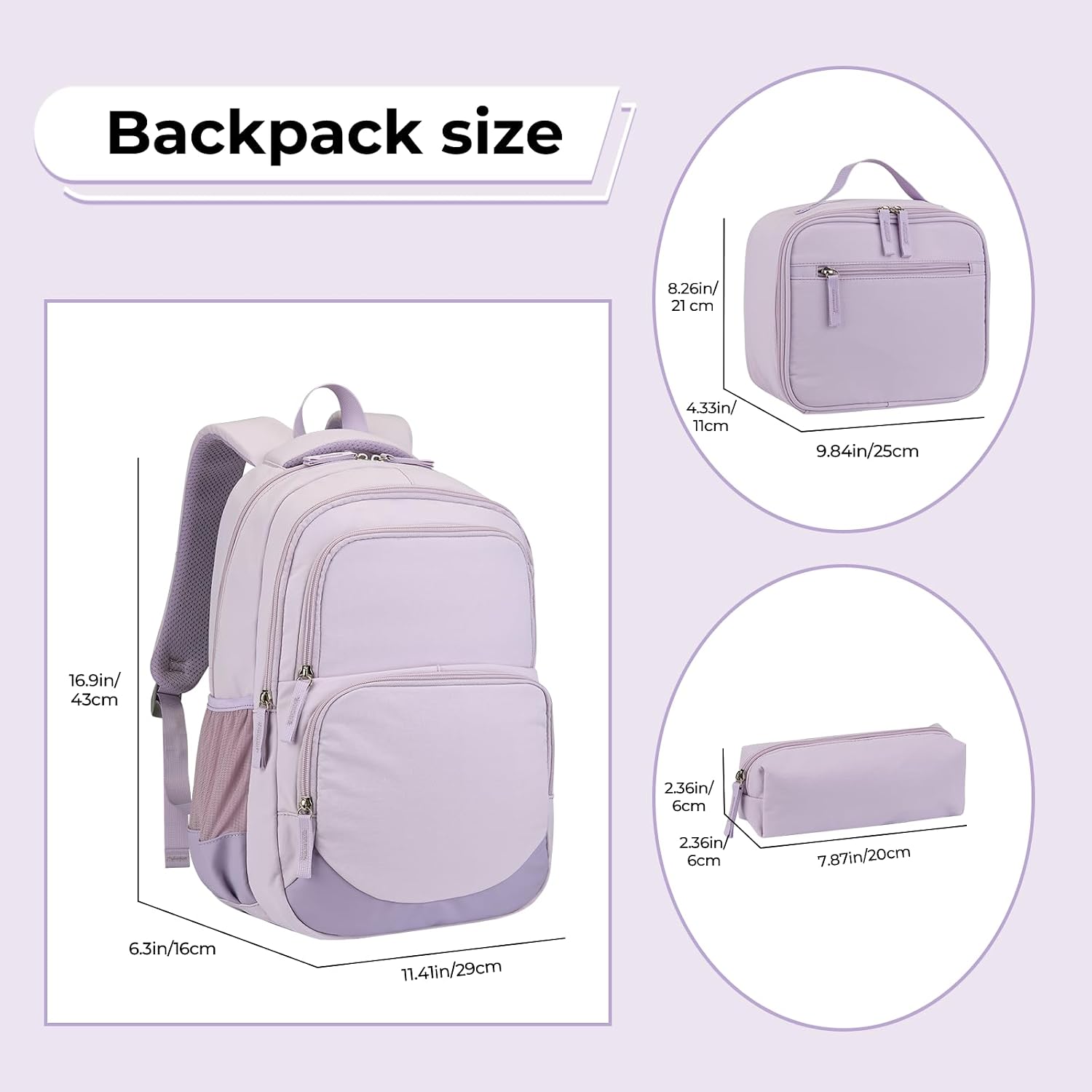 Glodwheat 3Pcs Backpack Set For Girls With Insulated Lunch Bag & Pencil Case, Lightweight Water-Resistant School Bookbag With 11 Compartments / 20L image 3