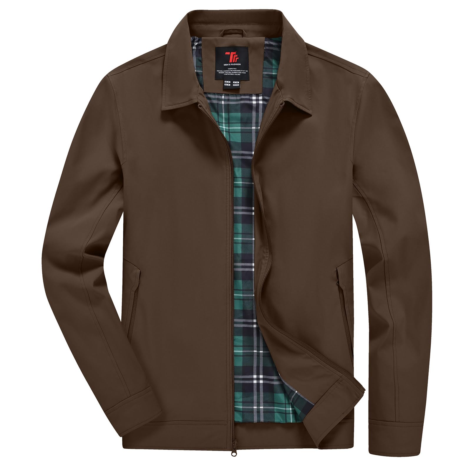 YSENTO Men's Light Jackets Lightweight Bomber Jackets Collared Work Golf Windbreakers with Zip Pockets
