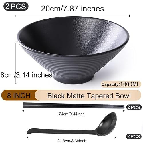 Miniatura 2 de Weiwuxian 2 Juegos 1000ml Ramen Bowl De Melamin, Tazón De Ramen Japonés Con Palillos Y Cuchara, Ensaladeras, Negro Cuencos Grandes De Fideos Para Ramen, Fideos, Ramen Buldak, Ensalada 1000ml