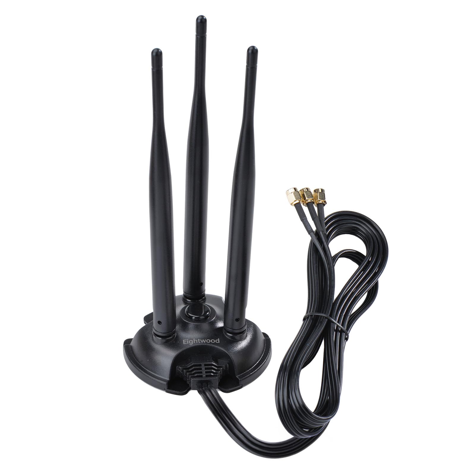 Eightwood 2.4GHz 5GHz Dual Band WiFi Antenna, 3 RP-SMA Connector WiFi 6 Antenna Magnetic Base for PC Desktop Computer, PCIe Network Card, Wireless Router, Mobile Hotspot