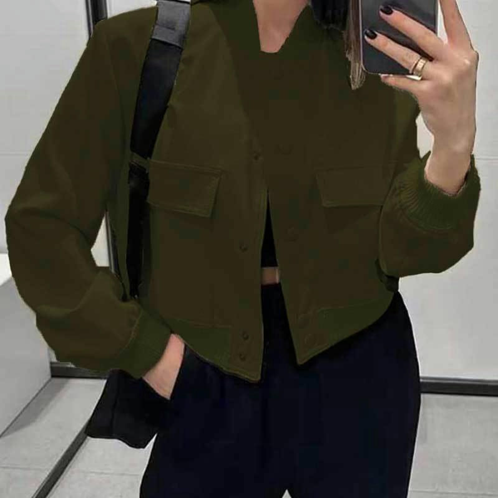 Frühling europäische und Amerika Mode neues Temperament Pendler Rundhals einreihige Langarmjacke-Rosa-3XL