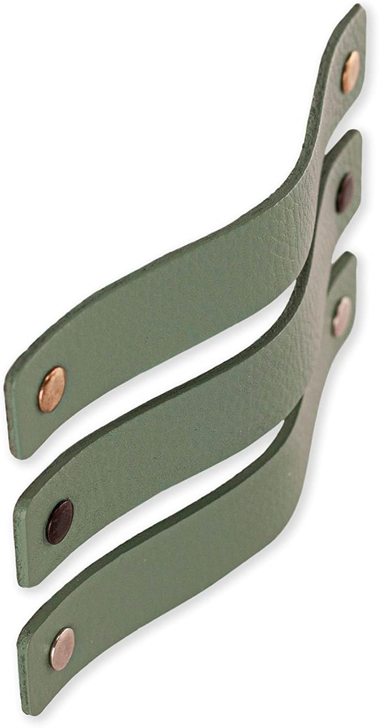 Brute Strength - Leather Drawer Pulls - Pale Green - 12 pcs - 6-1/2 x 1 ’’ - Leather Handle - Leather Dresser Pulls - Cabinet knobs Dresser knobs - Dresser Handles