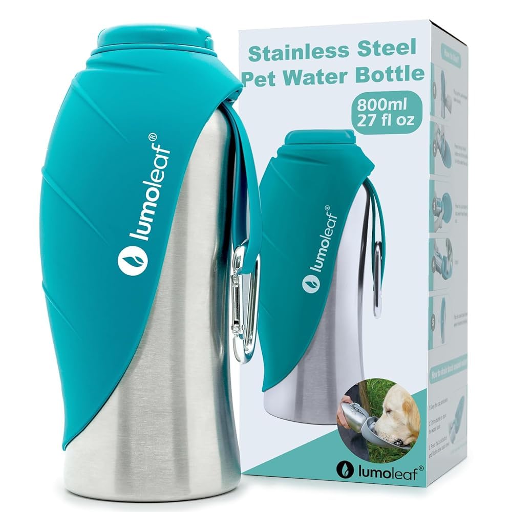 Photo 1 of LumoLeaf Portable Dog Water Bottle 27 OZ, Stainless Steel Pet Travel Water Bottle Dispenser for Walking, Hiking and Outdoor, Portable Water Bowl for Large Dogs (Blue)