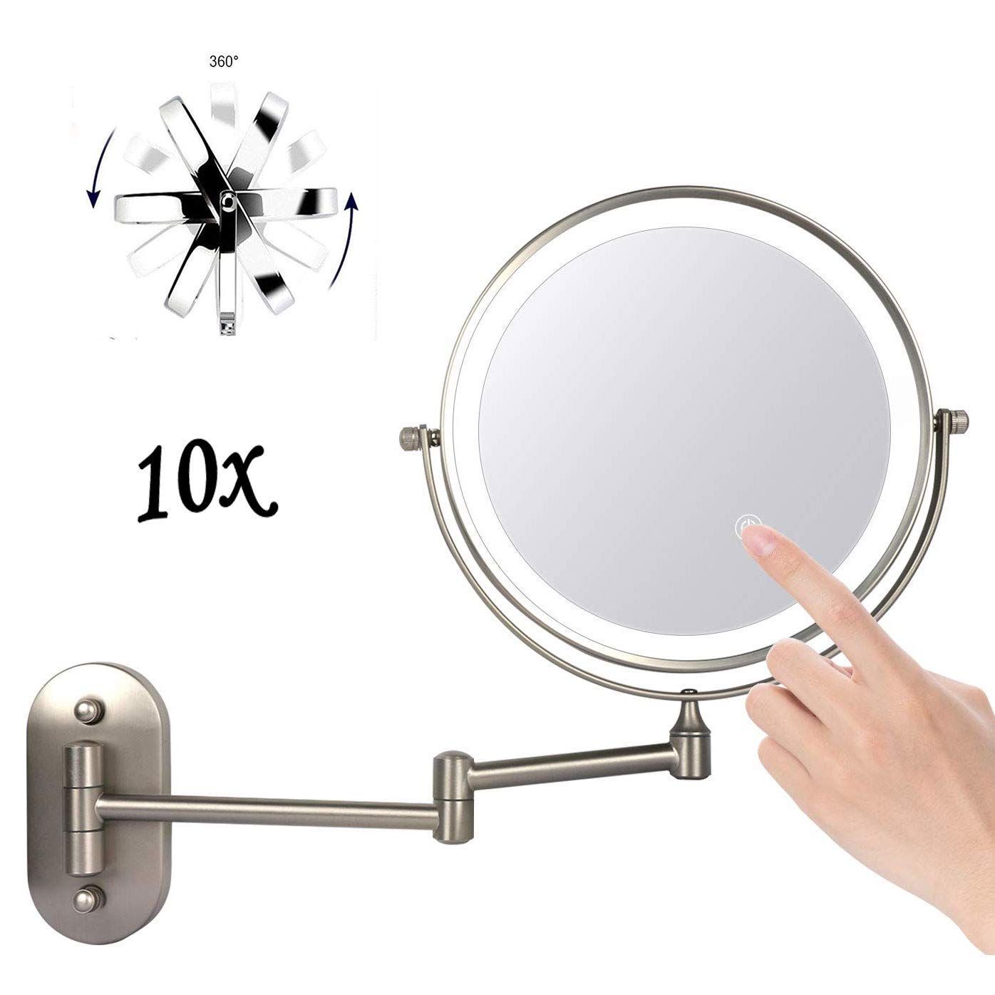 Miroir maquillage LED rond tactile rotatif pour soin visage homme femme