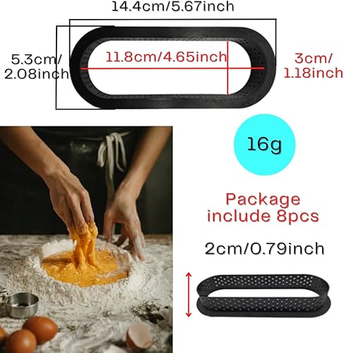 Miniatura 7 de 8 anillos ovalados para tarta ovalada con parte inferior de tarta en torre, molde de fibra de carbono, antiadherente, perforado, para mousse, queso,