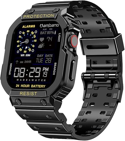 amBand Compatible for Apple Watch Band 45mm 44mm 42mm with Bumper Case,  Rugged Sport Men Military