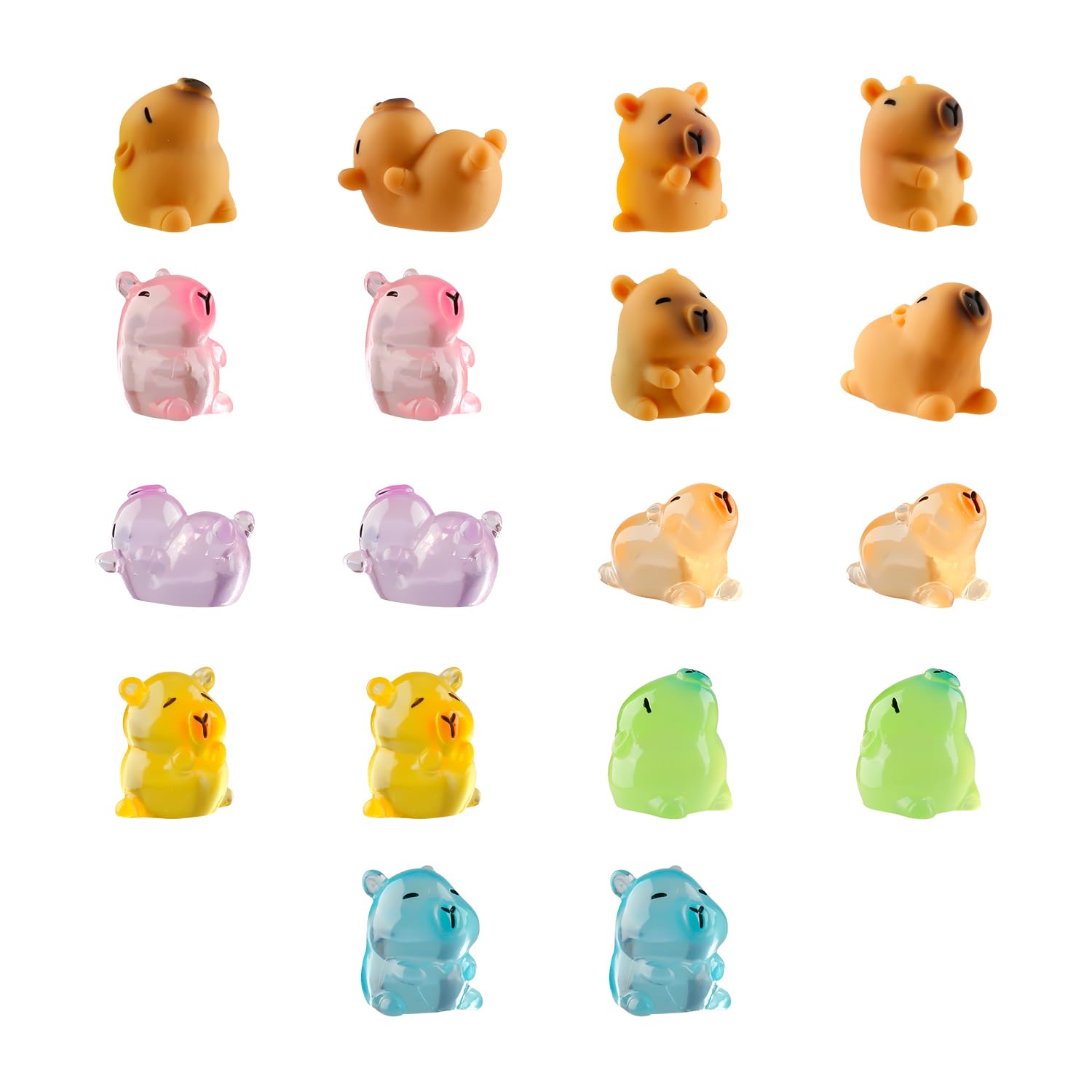 Hopzab Dark 18Pcs Mini Capybara Set, Resin Figurines With Glow-In-The- Feature, Miniature Animals For Tabletop And Garden Decor