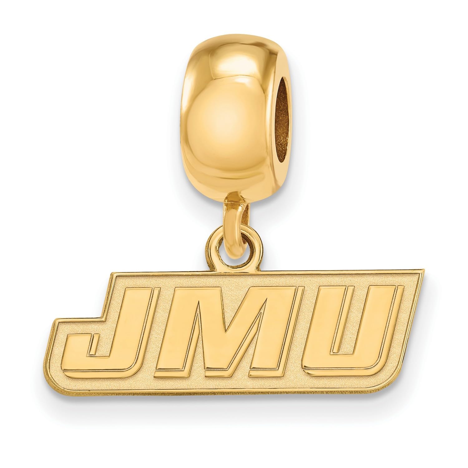 James Madison University JMU Letters Logo Dangle Charm Bead in Gold Plated Sterling Silver