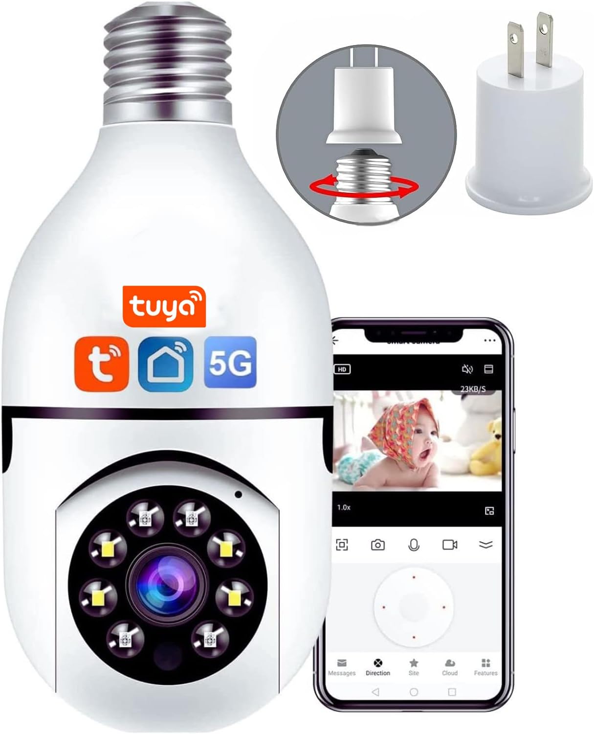 Light Bulb Security Camera, 5GHz 2.4GHz ,Degree Pan/Tilt Panoramic IP Security Camera, TUYA WiFi 1080P Smart Home Surveillance Cam with Motion Detection Alarm Night Vision Two Way Talk Indoor E27 Light Bulb Security Camera, 5GHz 2.4GHz ,Degree Pan/Tilt Panoramic IP Security Camera, TUYA WiFi 1080P Smart Home Surveillance Cam with Motion Detection Alarm Night Vision Two Way Talk Indoor E27