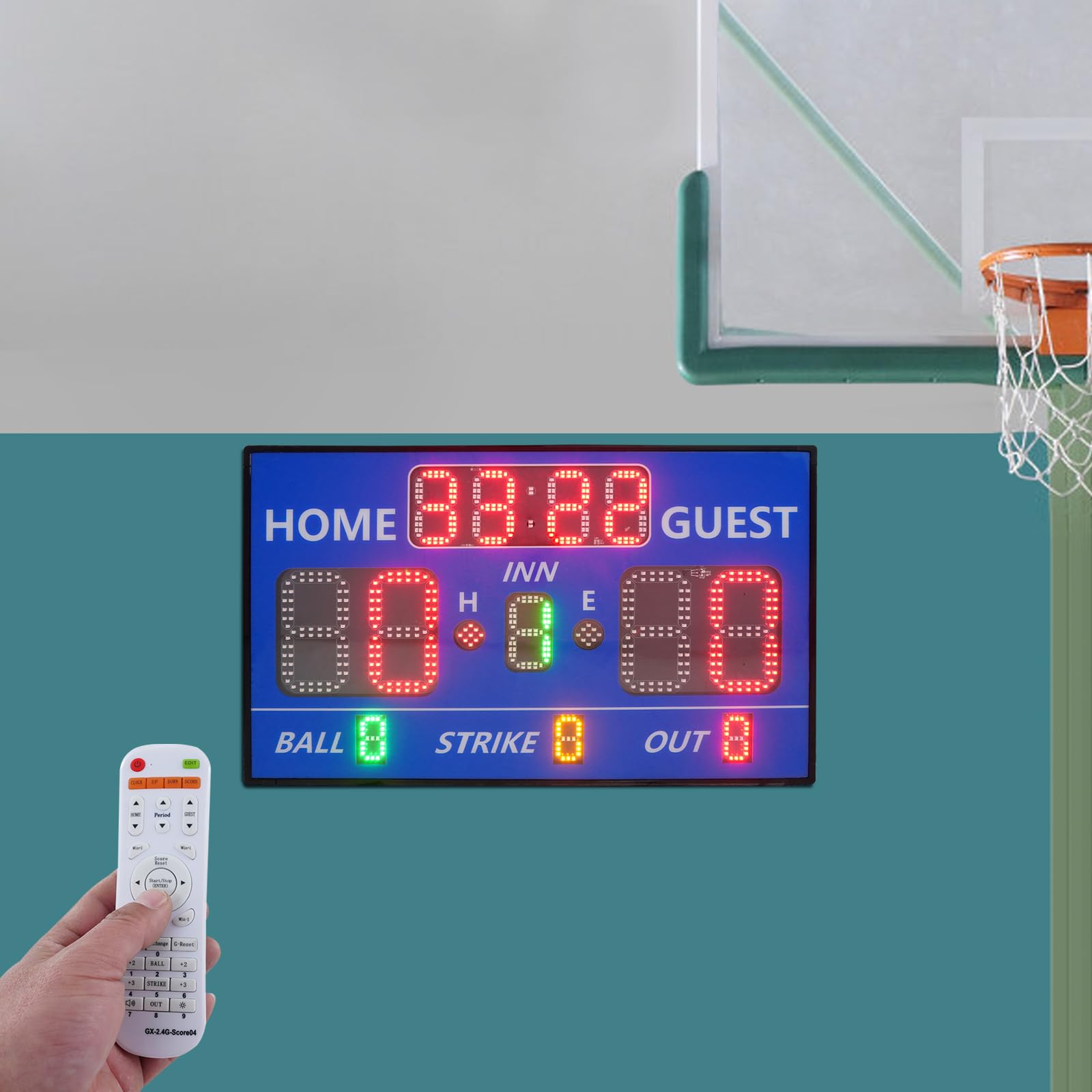 Tabellone segnapunti per giochi di baseball, LED tabellone segnapunti con telecomando per tavolo sportivo e parete, 0-99 punti, 5 livelli di luminosità per allenamento giochi ricreativi
