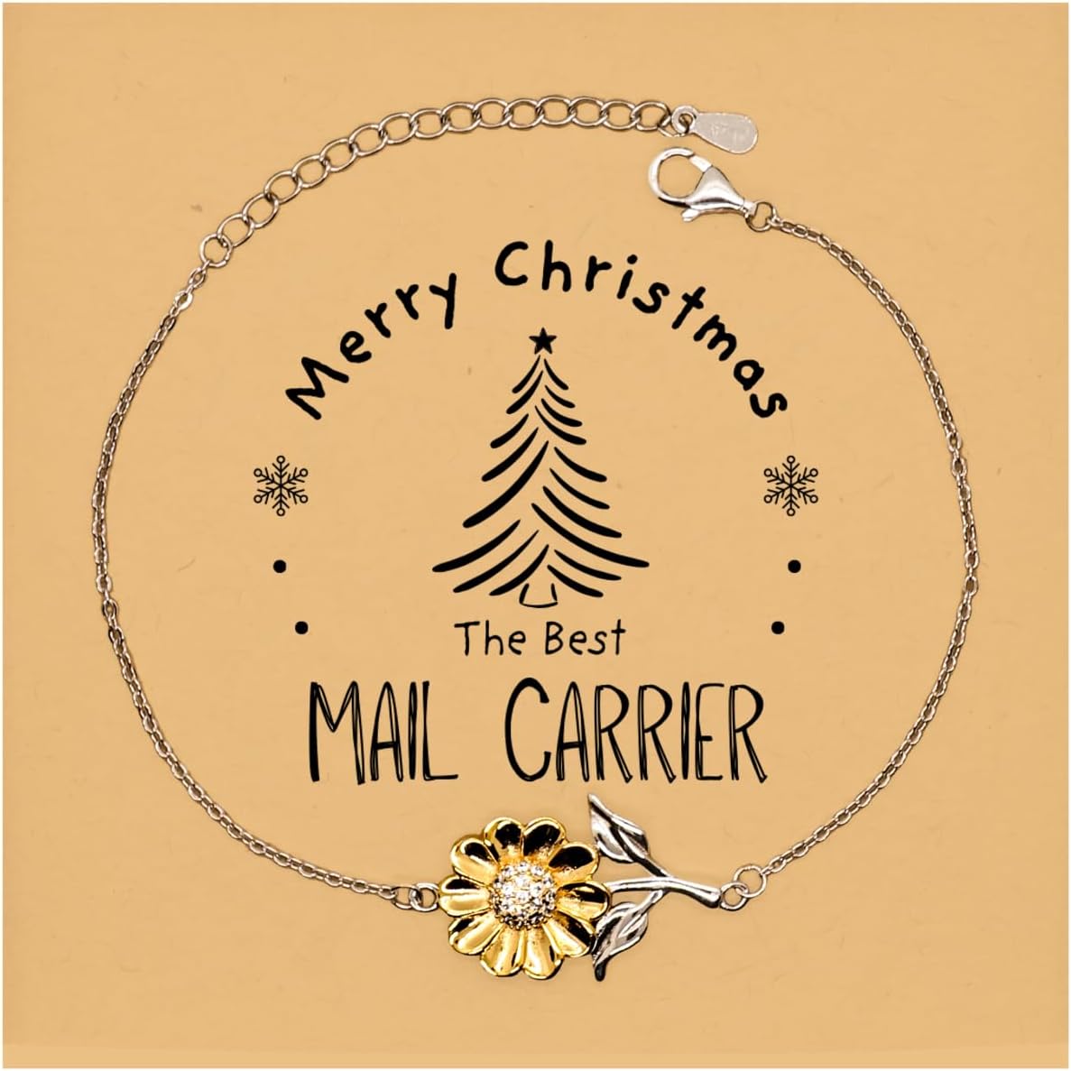 Merry Christmas the Best Mail Carrier Sunflower Bracelet, Timeless, Meaningful Gifts for Mail Carrier, Engraved Sunflower Bracelet-Elegant Sterling Silver with 18K Gold-Plated Petals, Thoughtful G