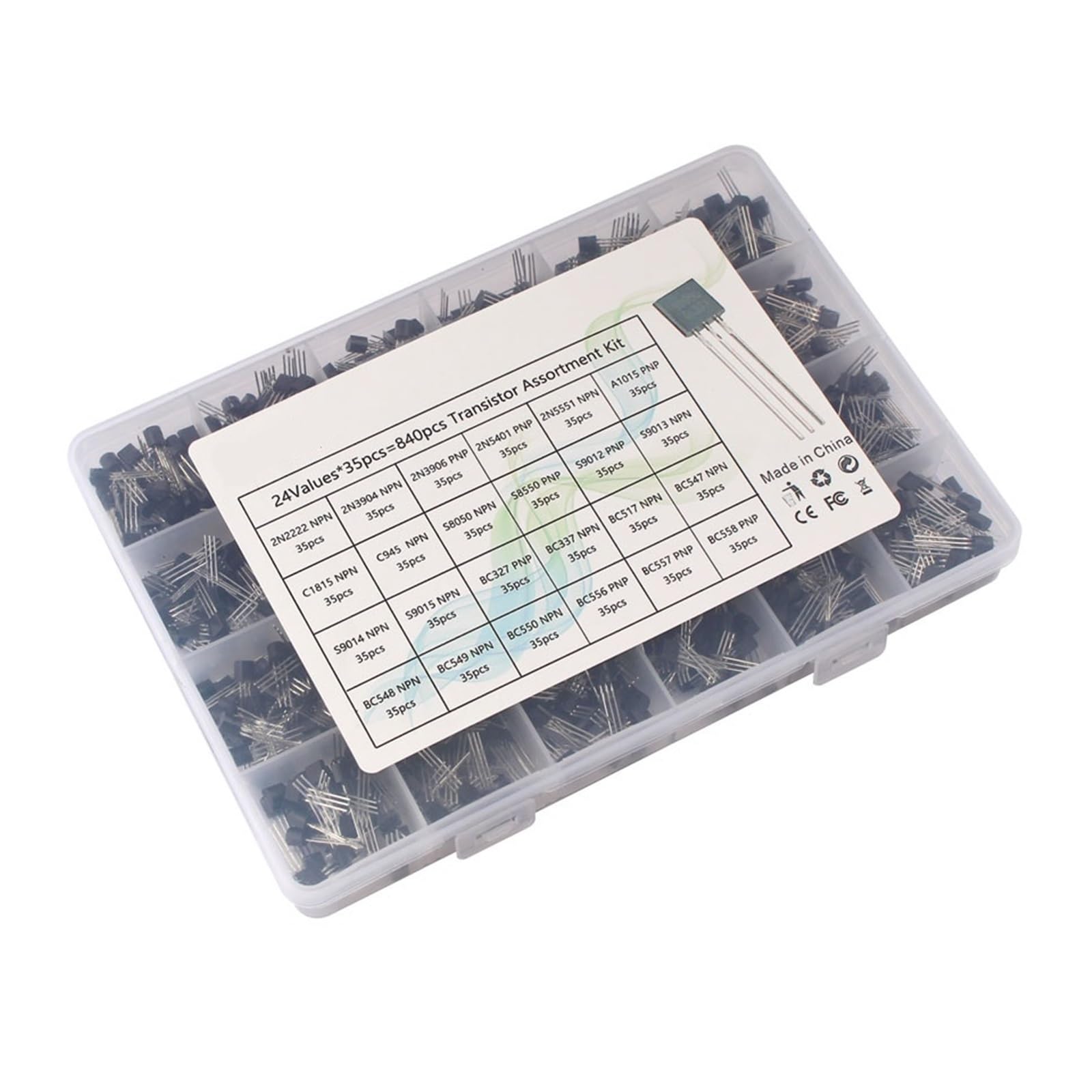 Kit de transistores TO-92, caja surtida de 200-900 Uds. BC547 BC327 BC337 2N2222 3904 3906 C945 PNP/NPN, juego de transistores electrónicos(24Values-840pcs)