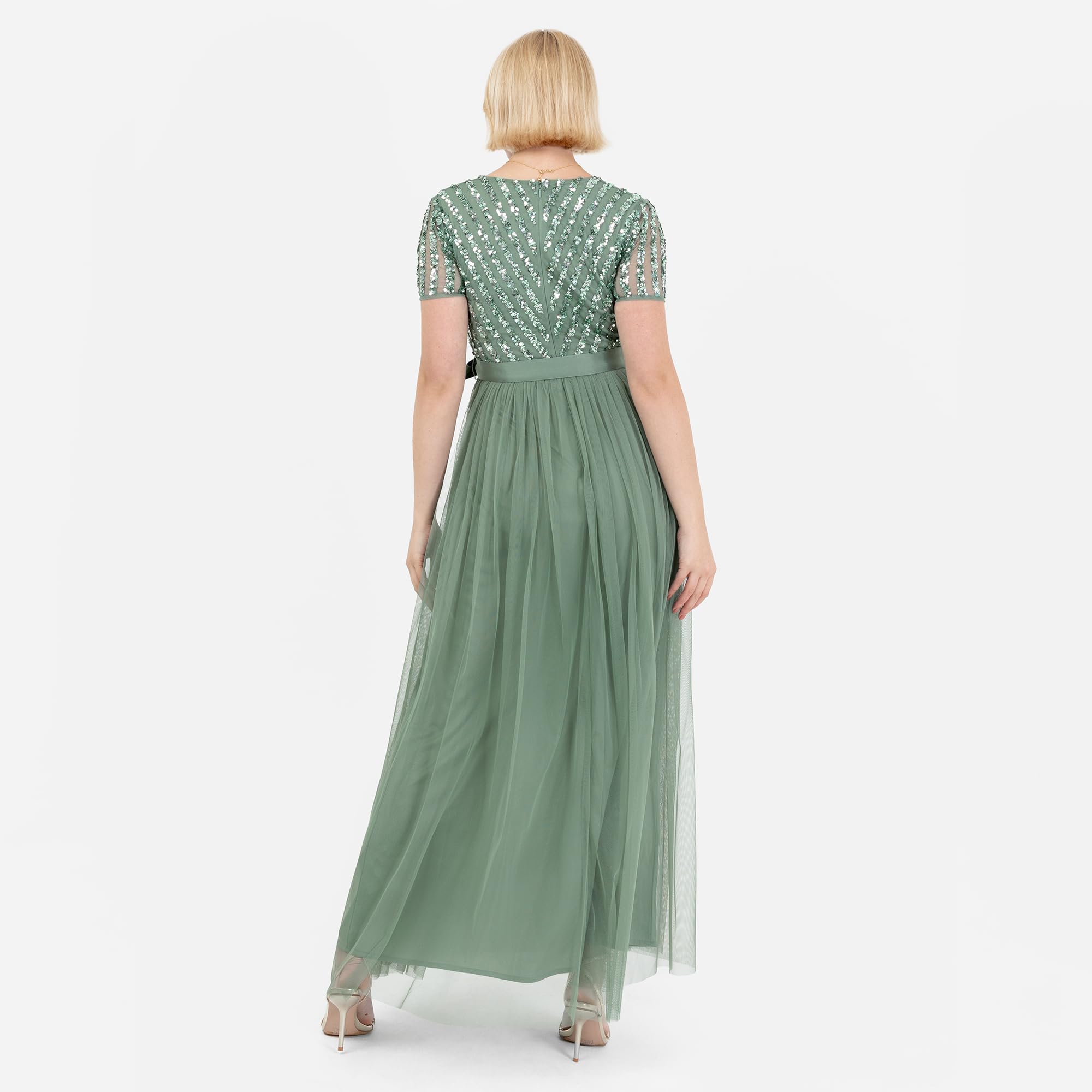 Maya Deluxe Damen Maya Deluxe Maxi Dress for Women Ladies Bridesmaid V-Neck Ball Gown Short Sleeves Long Elegant Empire Waist Wedding Brautjungfernkleid (1er Pack)