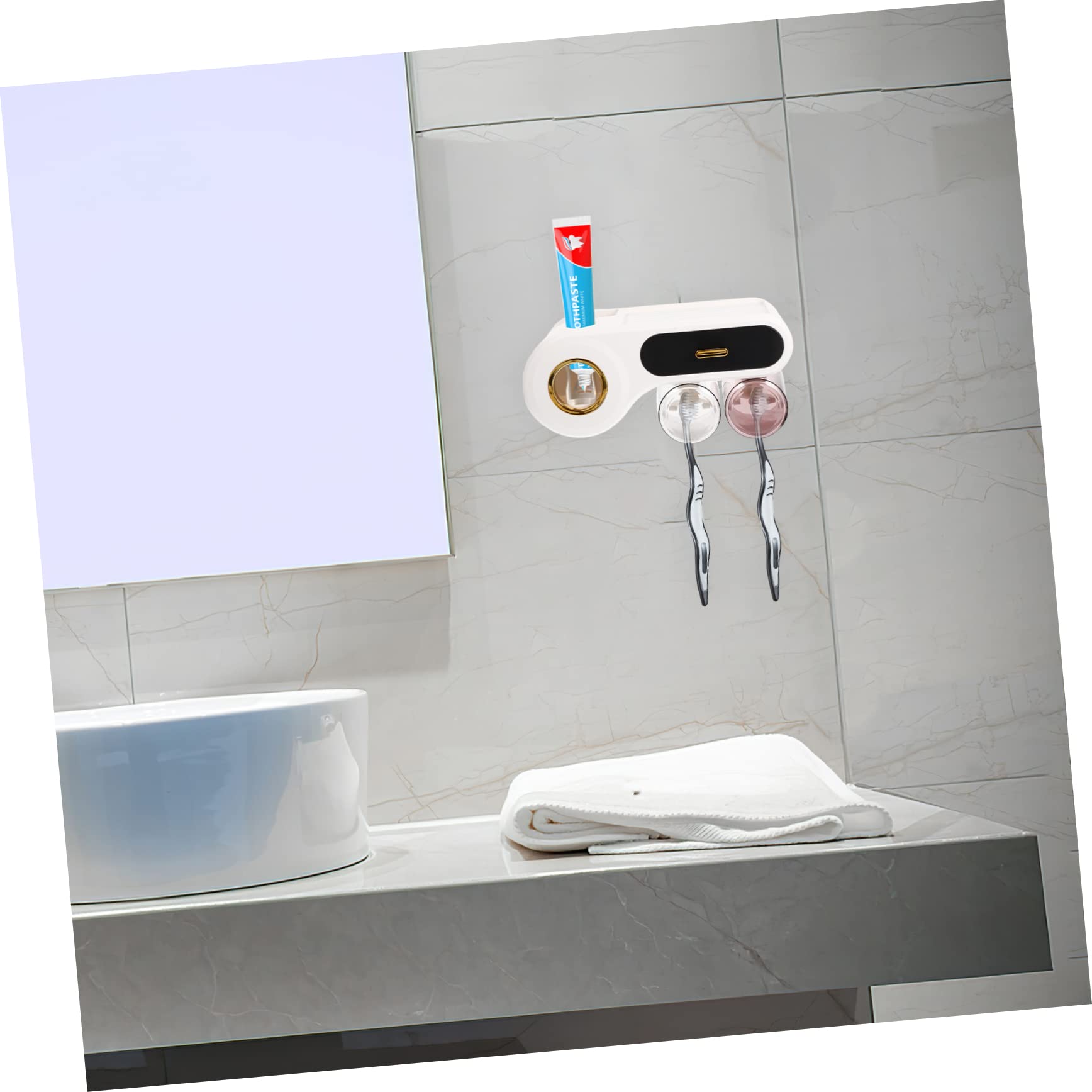 Set de Vasos y Cepillos de Dientes de Pared sin Taladro Negro | Plástico, Almacenamiento Compacto, Diseño Simple, Apto para Cepillos y Maquillaje