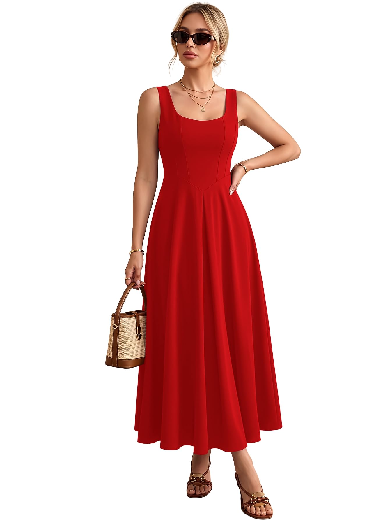 Solid Fit and Flared Round Neck Midi Dress for Women's & Girl's-picture-30