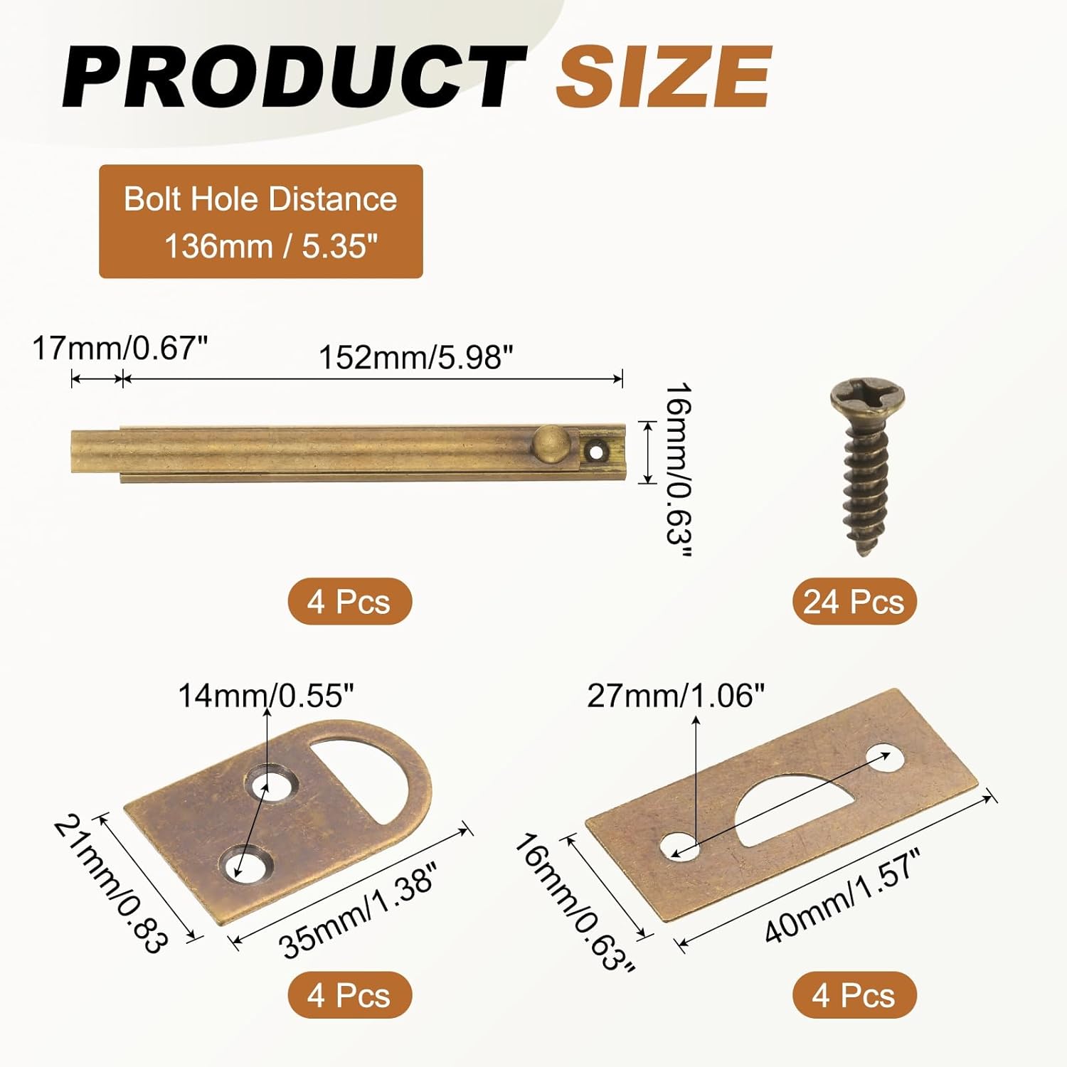 uxcell 4Pcs 6" Solid Brass Surface Bolt, Concealed Security Slide Latch Door Lock with Screws, Polished French Door Lock for Closet Cabinet Recessed Doors, Bronze