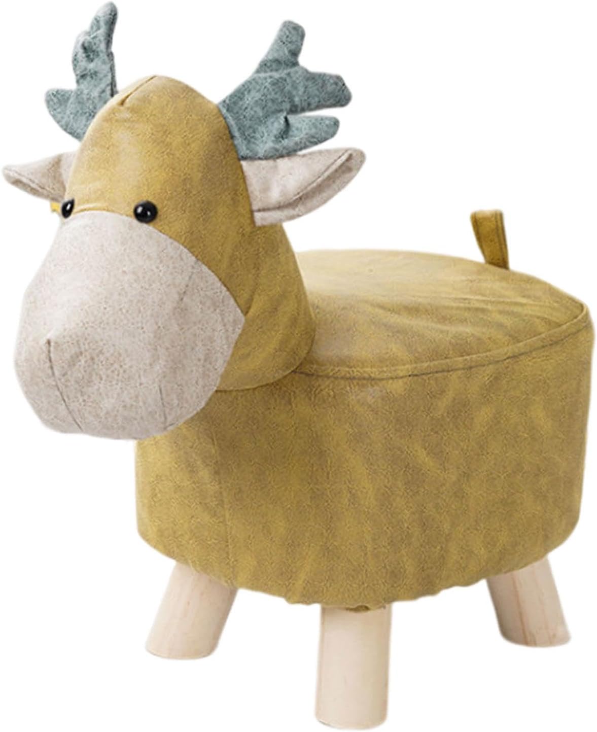 Footrest Ottoman Animal Footstool, Wood Shoes Changing Chair, Cute, Portable Room Decor, Deer Bench for Living Room, Porch, Bedroom, Guest Room, Yellow