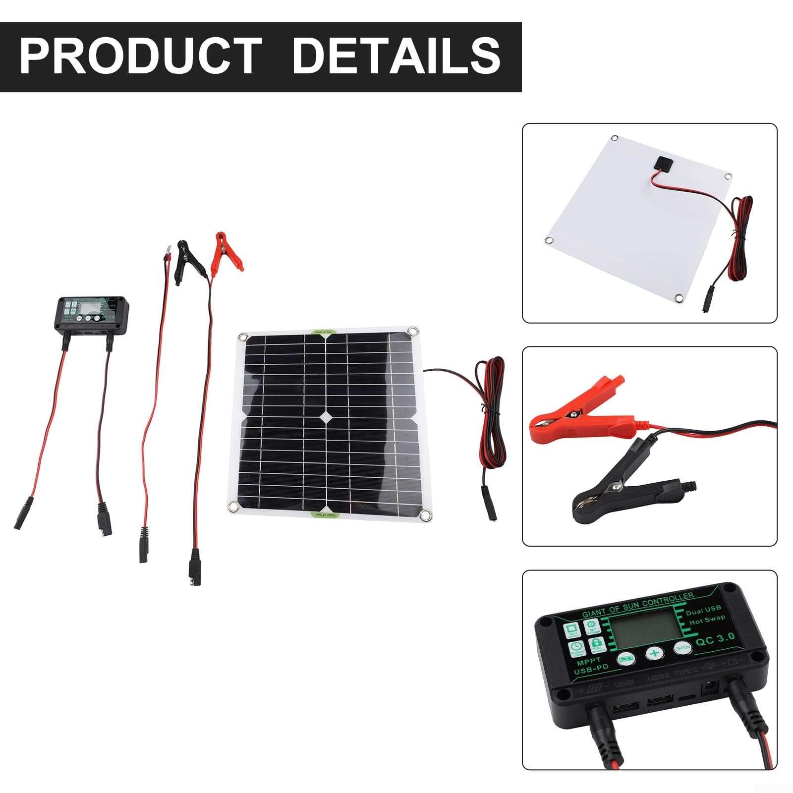 Cargador de batería de 12 V, panel de PET portátil de 20 W con controlador de carga inteligente para carga lenta, coches, barcos, caravanas, motocicletas, uso al aire libre, fácil