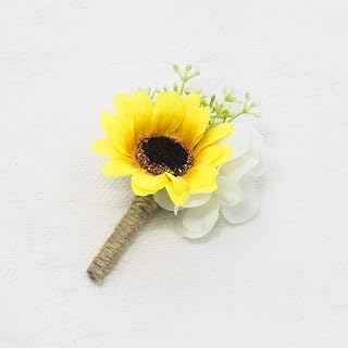 Ansuma Sunflower Wedding Bouquet - Artificial Silk Rose Bridal Bouquet with Eucalyptus and Greenary Flower Decoration for Wedding Anniversary Vow Renewal (White Boutonniere)