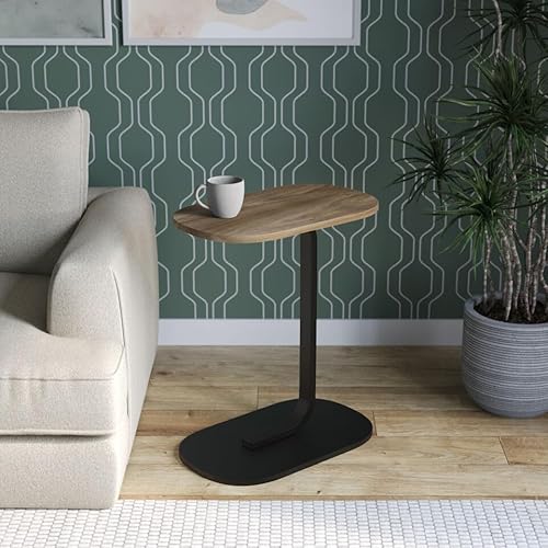 URBNLIVING C Shaped Oval Side End Wood & Metal Table for Bedside, Couch, Sofa, Perfect for Living Room, Bedroom, Office - Compact Multi-Functional Design