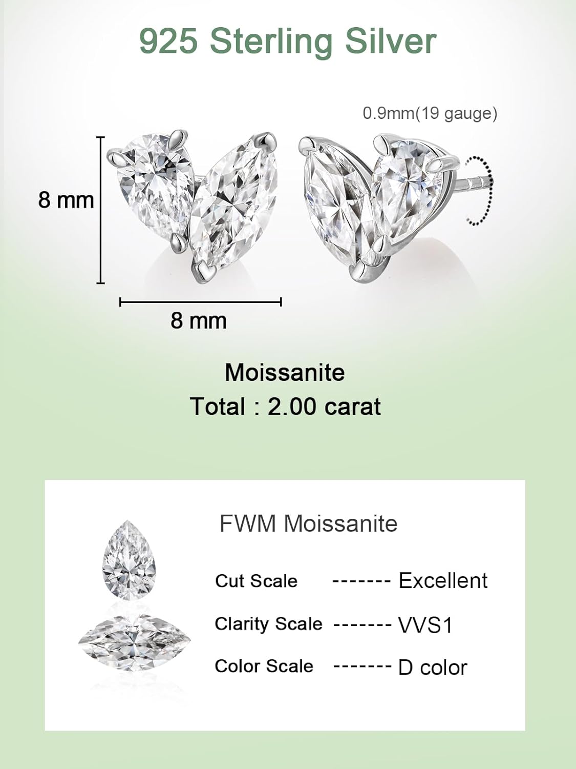 FWM D Color VVS1 Clarity Moissanite Toi Et Moi Stud Earrings for Women, Solid 925 Sterling Silver with Gold Plated, Anniversary Christmas Valentines Mother's Day Gift for Her - Image 6